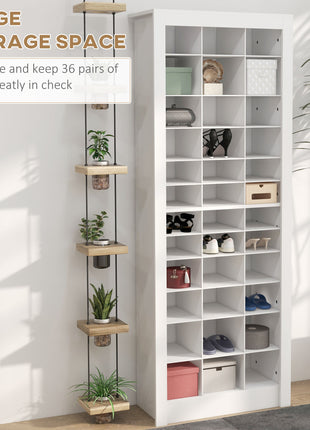 71" Shoe Storage Cabinet with 3 Heights of Open Cubes for 36 Pairs, Narrow Shoe Organizer, White