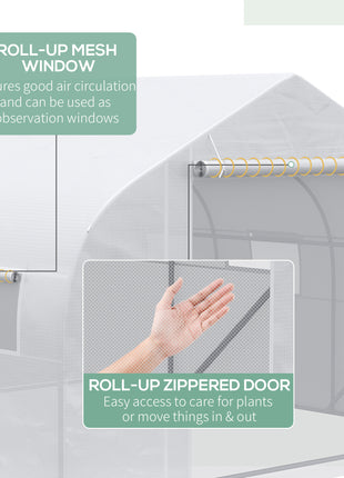 11.5' x 10' x 6.5' Walk-in Greenhouse, Tunnel Green House with Zippered Door and 6 Mesh Windows, Gardening Plant Hot House with Galvanized Steel Frame, White