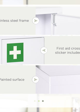 16" x 21" Lockable Medicine Cabinet, 3 Tier Steel Medical Wall Box with 2 Keys and Shelves for Bathroom, White