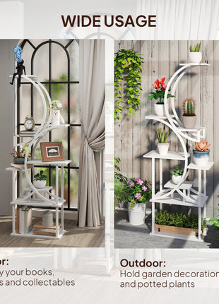 Plant Stand Indoor, 8 Tier 62" S-Shaped Plant Shelf, Corner Plant Rack for Multiple Plants, White