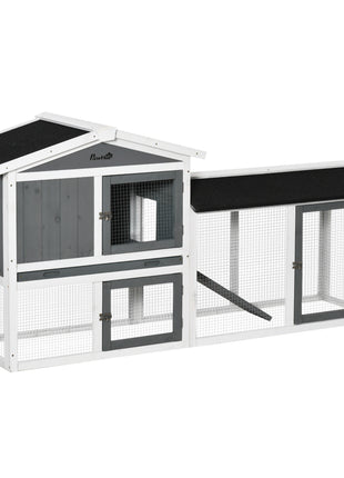 Wooden Rabbit Hutch with Run, Tray, Ramp for 1-3 Rabbits, Guinea Pigs, White