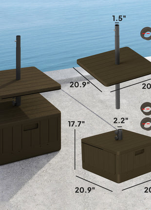 Patio Umbrella Base with Table Tray, Heavy Duty Weighted Umbrella Stand， Wheels Handles, 176lbs，Stand Filling, Brown