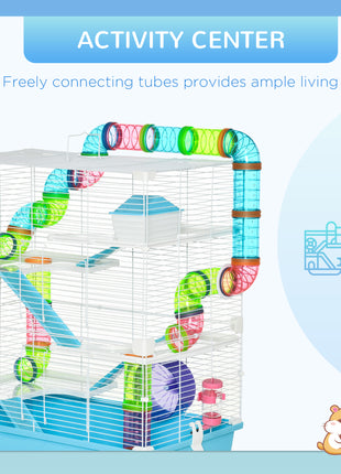 Extra Large 23" Hamster Cage with Tubes and Tunnels, Portable Carry Handles, Rat House and Habitats Big 5-Tier Design, Mouse Cage Includes Exercise Wheel, Water Bottle, Food Dish, Light Blue