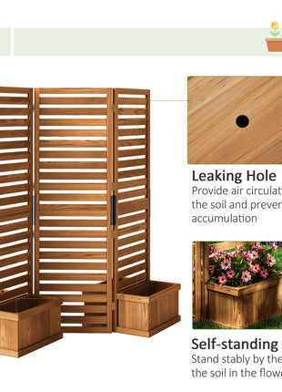62.5" x 19" x 66" Wood Panel Trellis w/ 4 Planter Box Raised Bed for Garden Natural Wood