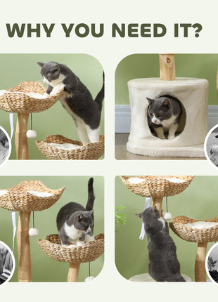 37 Inch Modern Cat Tree w/ Wooden Scratching Posts, Condo, Beds, Cushions, Toy Balls & Anti-Tip Kit