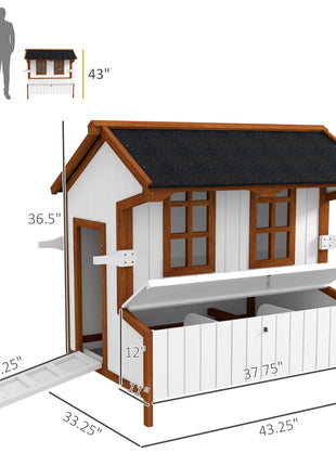 47" Chicken Coop, Wooden Chicken House Raised Rabbit Hutch with Waterproof Roof, Nesting Box and Handles for 3-5 Hens, Poultry Cage Portable Hen Pen for Backyard