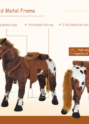 Sound-Making Ride On Horse for Toddlers 3-5, with Neighing and Galloping Sound, Stuffed Animal Horse Toy for Kids with Padding, Soft Feel, Brown