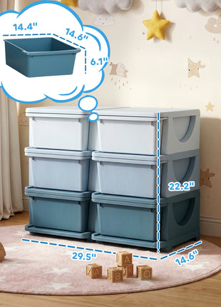 3 Tier Kids Storage Unit, Toy Organizers and Storage with 6 Drawer Chest for Kids Bedroom Nursery Kindergarten Living Room for Boys Girls Toddlers, Blue