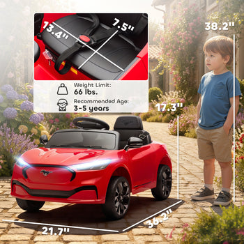 12V Kids Ride On Car, Licensed Ford Mustang Mach-E Electric Car with Remote Control, LED Light, Music, Red