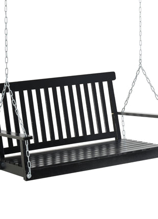 2-Seater Hanging Porch Swing Outdoor Patio Swing Chair Seat with Slatted Build and Chains, 440lbs Weight Capacity, Black