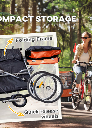 2-Seat Elite 360 Swivel Bike Trailer for Kids Bicycle Cargo Trailer with Water-Resistant Windows, Black and Orange