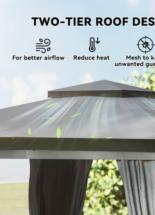 10' x 12' Outdoor Patio Gazebo, Soft Top Gazebo Canopy Shelter with Curtains, Netting, Steel Frame, Hooks, Dark Gray