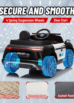 12V Kids Ride on Car w/ Remote Control, Siren, Light, Music, Spring Suspension, Horn & Transport Wheel, Black