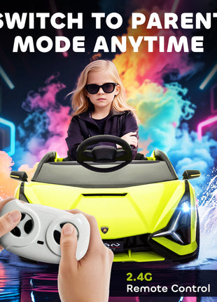 12V Lamborghini SIAN Licensed Electric Car for kids with Remote Control, Horn, Music, & Headlights, Green