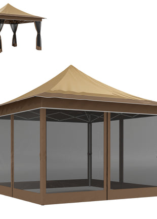 12 x 12 ft. Canopy Tent with Mesh Netting, UPF50+ Pop Up Tent with Carry Bag for Garden, Patio, Beige