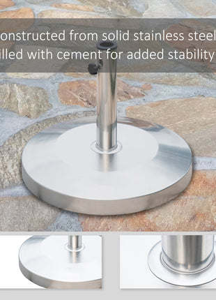 55lb Round Stainless Steel Outdoor Patio Umbrella Stand Base with Heavy Cement Bottom & Mirror Finish