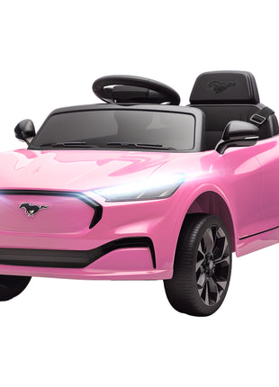 12V Kids Ride On Car, Licensed Ford Mustang Mach-E Electric Car with Remote Control, LED Light, Music, Pink