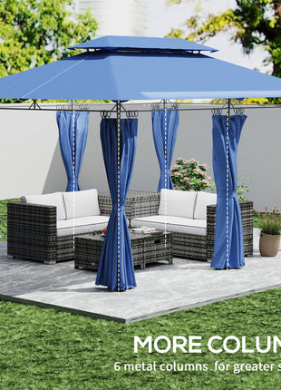 10' x 13' Double Roof Patio Gazebo, Outdoor Gazebo with Curtains, for Garden, Lawn, Backyard and Deck, Dark Blue