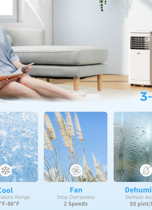 8,000 BTU Portable AC Unit for Apartment , Compact, Movable & Evaporative Cooler for Small Spaces, White