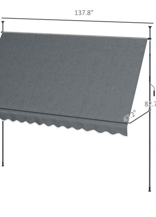 11.5' x 4' Manual Retractable Awning, Non-Screw Patio Awning, UV Resistant for Window or Door, Dark Gray