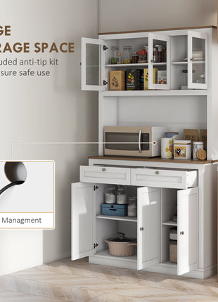 71" Kitchen Pantry Cabinet with Microwave Stand, Kitchen Hutch with 2 Drawers and Adjustable Shelves, White