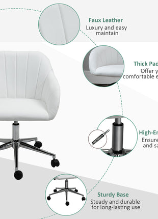 Mid Back Home Office Chair Computer Desk Chair with PU Leather, Adjustable Height, Swivel Wheels for Study, Bedroom, White