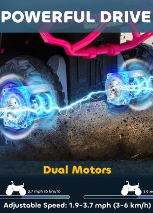 12V Kids ATV, 4 Wheeler Quad with 4 Spring Suspension Wheels, LED Lights, Music USB, Pink