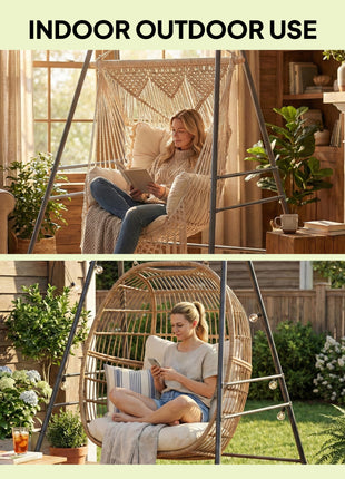 Hammock Chair Stand  Indoor and Outdoor Use with Anti-Slip Foot Pads, 2 Carabiners, Gray