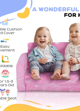 Couch with Glow in the Dark Cloud Pattern, Washable Cover, Pink