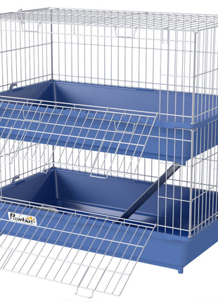 2-Tier Guinea Pig Cage, Ferret Cage, Chinchilla Cage, Small Animal Cage Indoor with Dish and Bottle, 2 Doors, Deep Bottoms, Ramp, 28", Blue