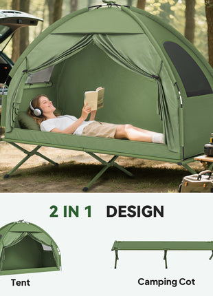 Camping Tent Cot, Single Person Folding Cot Combo, Off-Ground Tent, Covered Outdoor Bed with Carry Bag for Hiking, Camping