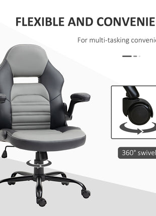 PU Leather Gaming Chair with Flip-up Armrests, Racing Style Computer Chair, Height Adjustable Home Office Chair with Swivel Wheels and Tilt Function, Gray