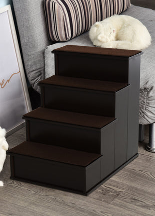 Pet Stairs, Small Pet Steps with Cushioned Removable Covering for Dogs and Cats Up To 22 lbs, Brown