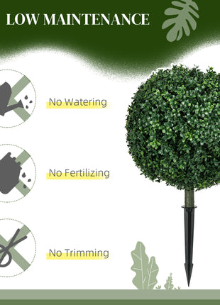 Artificial Boxwood Trees w/ Ground Stake, Set of 2 Ball Shaped Topiary Trees for Home Office & Living Room, UV Resistant