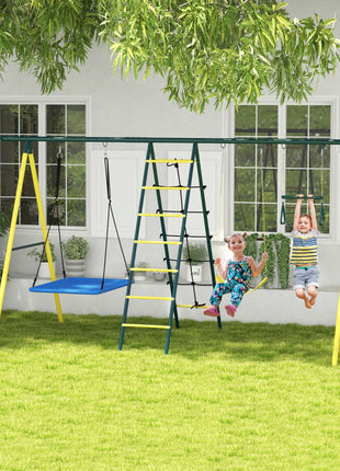 Metal Swing Set for Backyard 5 in 1 Design Holds up to 440 lbs. for Ages 3-8, Yellow