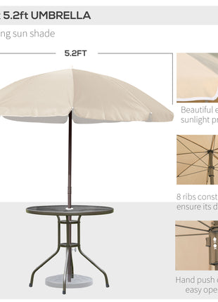 6 Piece Patio Dining Set for 4 with Umbrella, Outdoor Table and Chairs with 4 Folding Dining Chairs & Round Glass Table for Garden, Backyard and Poolside, Beige