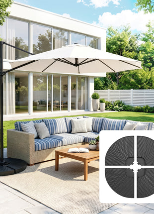 HDPE Material Patio Umbrella Base Weights Sand Filled up to 150 Lb. for Any Offset Umbrella Base | 4-Piece, Water or Sand Filled, All-Weather, Black (Round)