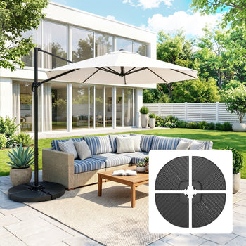 HDPE Material Patio Umbrella Base Weights Sand Filled up to 150 Lb. for Any Offset Umbrella Base | 4-Piece, Water or Sand Filled, All-Weather, Black (Round)
