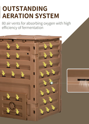 Garden Compost Bin, 120 Gallon (450L) Garden Composter, BPA Free, with 80 Vents and 2 Sliding Doors, Lightweight & Sturdy, Fast Creation of Fertile Soil, Brown