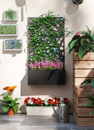 Metal Planter Box Raised Garden Bed with Decorative Privacy Screen, Wall-mounted or Freestanding, 24" x 9.1" x 44.5"