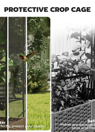 Raised Garden Bed with Trellis, 46.5" Tomato Cage with Crop Cage, Self Watering Planter Box with Drainage Holes, White