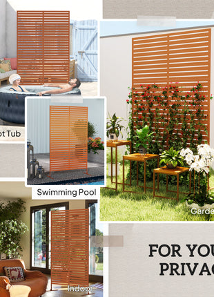 Decorative Privacy Fence Screen, Metal Outdoor Privacy Screen Climbing Plant Trellis with Stand, 78" H x 48" W, Brown