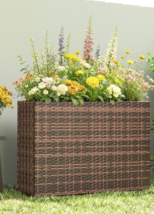 Tall Rectangular Planter with Removable Liner, Holes, PE Wicker Large Planter Box for Indoor Outdoor Plants, Brown