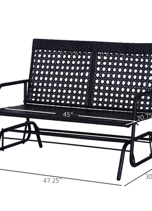 Patio 2-Person Wicker Glider Bench Rocking Chair, Outdoor All-Hand Woven PE Rattan Loveseat w/ Ergonomic Design Rocking System for Patio, Garden, Porch, Lawn, Black