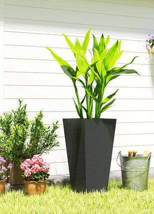 23 Inch Tall Planters for Outdoor Plants, Set of 2 Plastic Flower Pots, for Front Door Patio Garden Use, Black