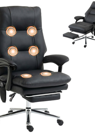 Massage Office Chair with 6-Point Vibration, Pet-Friendly Faux Leather Ergonomic Executive Desk Chair, Black