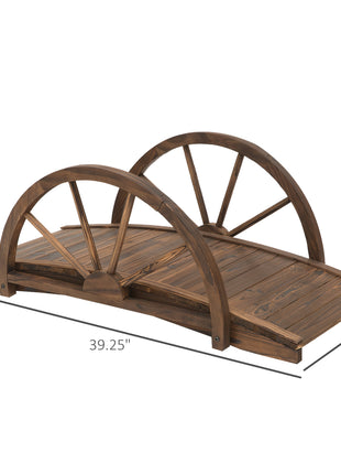 3.3ft Wooden Garden Bridge Arc Footbridge with Half-Wheel Style Railings & Solid Fir Construction, Stained Wood