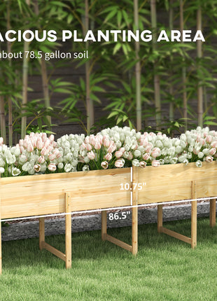 Wooden Raised Garden Bed, Large Elevated Planter Box with Legs, Bed Liner and Drain Holes, 7.4' x 1.8' x 2.6', Natural