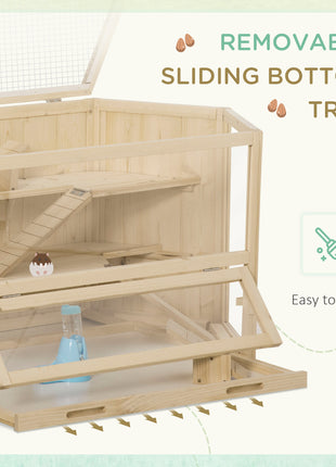 Wooden Large Hamster Cage Small Animal Exercise Play House 3 Tier with Tray, Seesaws, Water Bottle, Activity Center, Natural
