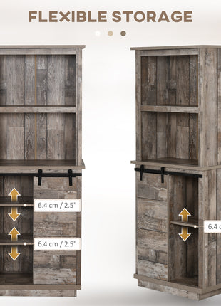 Freestanding Rustic Kitchen Buffet with Hutch, Pantry Storage Cabinet with Sliding Barn Door, Adjustable Shelf, Vintage Wood